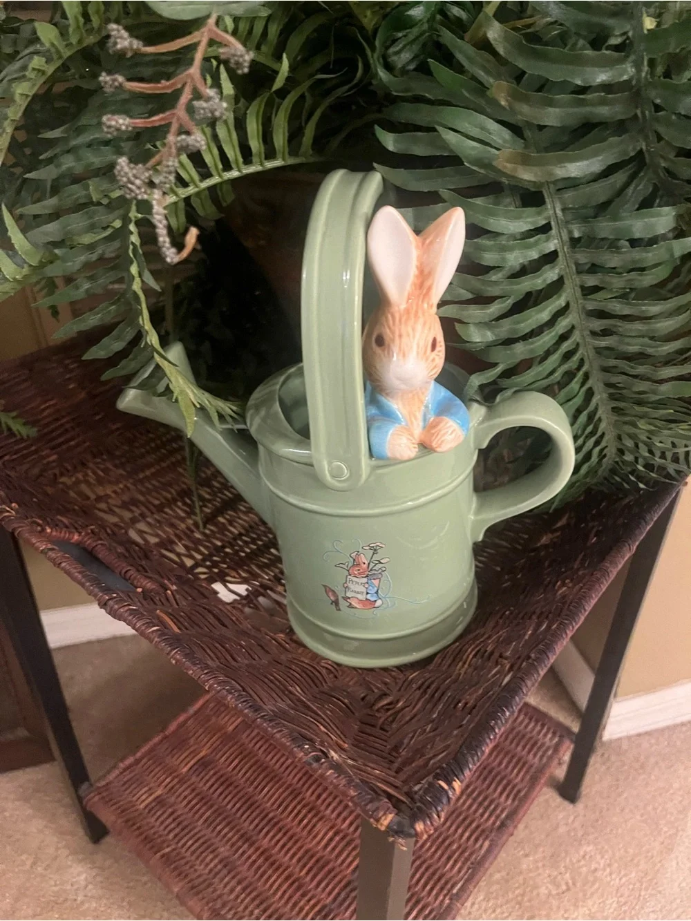 Vintage Beatrix Potter Teleflora Bunny Watering Can Planter with Peter Rabbit